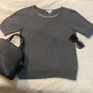 Grey embellished Liz Claiborne 3/4 sleeve sweater